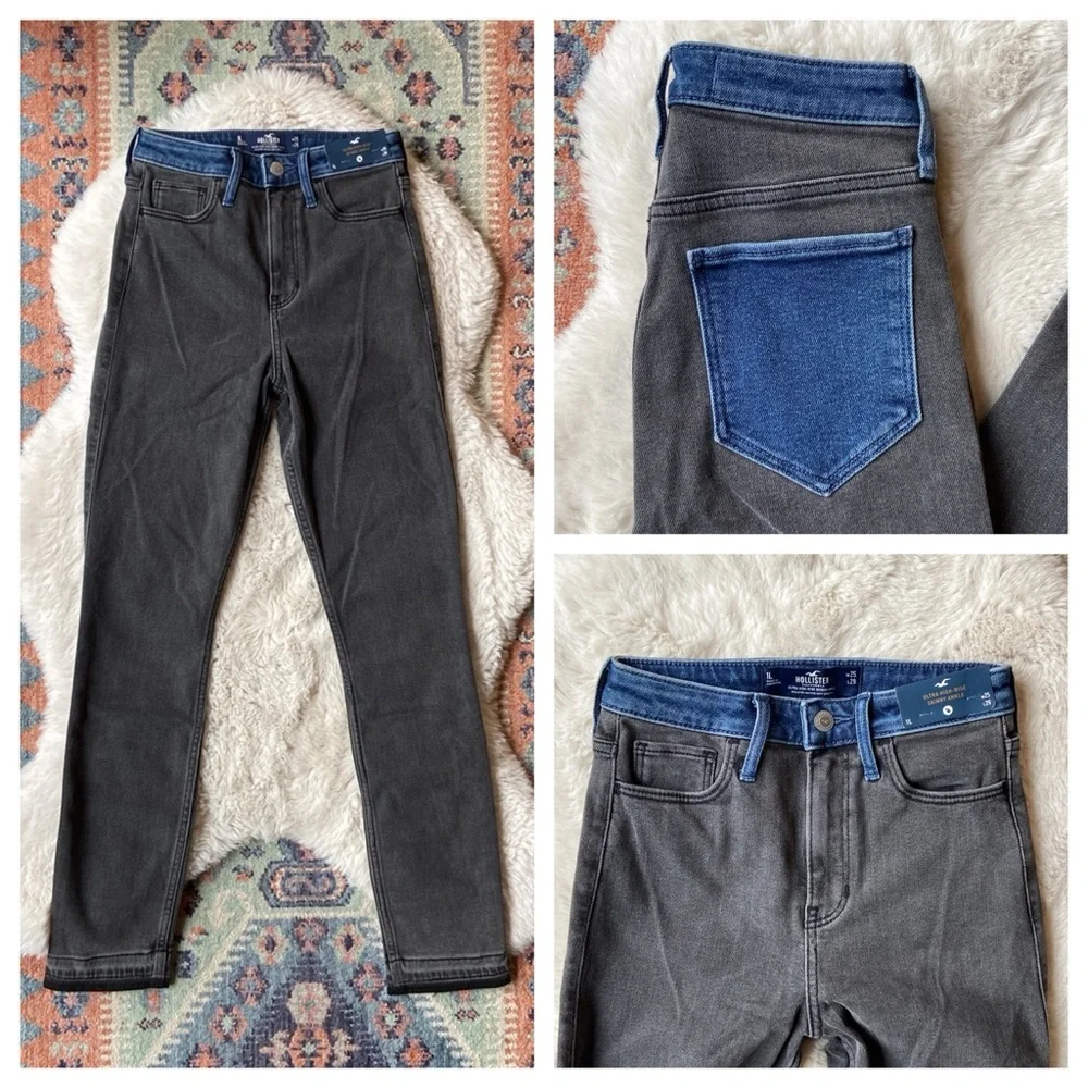 Hollister patchwork skinny jean grey black blue denim ultra high rise 25 x 29 - Picture 2 of 13